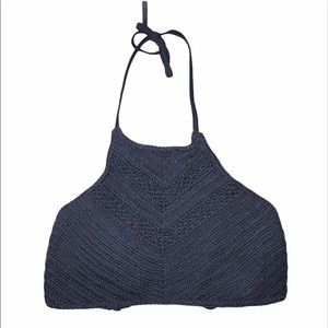 XHILARATION L Navy blue crochet halter bikini top